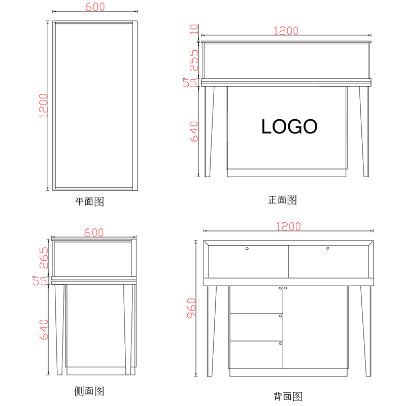玻璃黃金首飾展示柜臺E款-01前柜 玻璃黃金首飾展示柜臺E款-01前柜